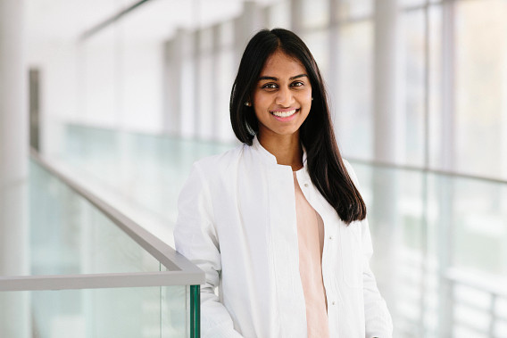 portrait of woman in office building