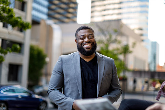 man smiling from above